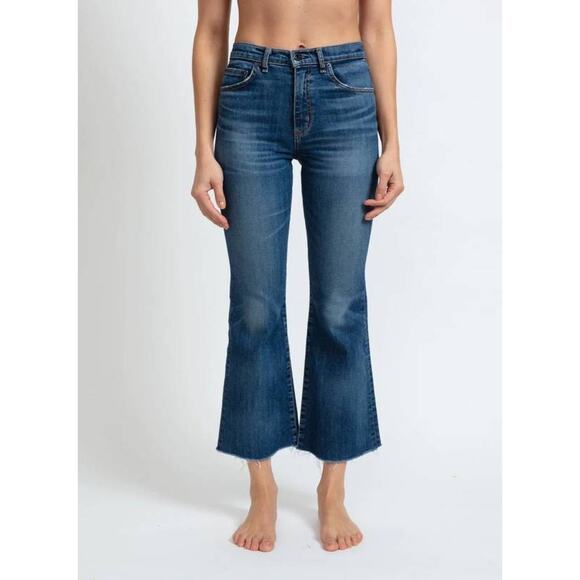 ASKK NY Denim - ASKK NY Geek High Rise Cropped Flare Jeans Raw Hem Auburn Blue 31 Japanese Denim